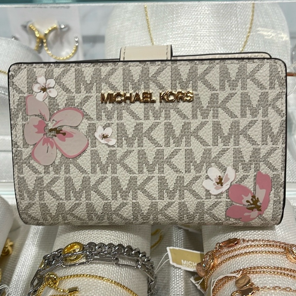 Michael Kors Jet Set Medium Floral Embellished Signature Logo Bi-fold Wallet NWT - Picture 14 of 16